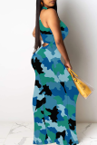 Casual Camouflage Print Patchwork O Neck Long Dresses