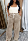 Casual Solid Color Draw String Square Neck Sleeveless Two Pieces