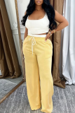 Casual Solid Color Draw String Square Neck Sleeveless Two Pieces