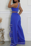 Casual Solid Color Slit Strap Design Sleeveless Two Pieces