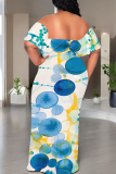 Casual Print Patchwork Off Shoulder Long Dresses