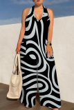 Casual Print Backless Halter Loose Jumpsuits