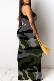 Casual Camouflage Print Patchwork O Neck Long Dresses
