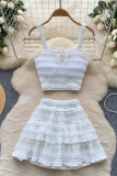 Vacation Solid Color Flounce Spaghetti Strap Sleeveless Two Pieces