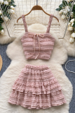 Vacation Solid Color Flounce Spaghetti Strap Sleeveless Two Pieces