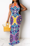 Casual Print Patchwork O Neck Long Dresses