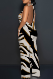 Casual Print Backless Halter Loose Jumpsuits