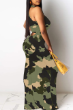 Casual Camouflage Print Patchwork O Neck Long Dresses