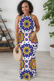 Casual Print Patchwork O Neck Long Dresses