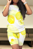 Casual Print Patchwork O Neck Short Sleeve Two Pieces