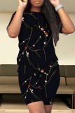 Casual Print Patchwork O Neck Short Sleeve Two Pieces