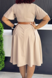 Elegant Solid Color Pocket With Belt V Neck Long Dresses