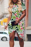 Sexy Print Slit O Neck Irregular Dresses