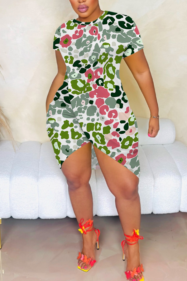 Sexy Print Slit O Neck Irregular Dresses