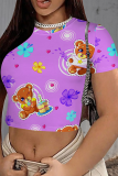 Casual Print Patchwork O Neck T-Shirts
