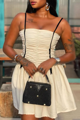 Sexy Solid Color Ruched Spaghetti Strap A Line Dresses