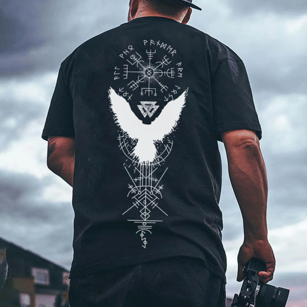 VALKYRIE VINTAGE SPELL RAVEN TOTEM PRINTED MEN'S T-SHIRT