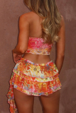 Sexy Print Hollow Out Stringy Selvedge Strapless Sleeveless Two Pieces