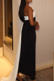 Sexy Slit Contrast Strapless Long Dresses