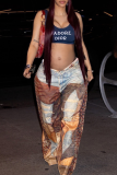 Casual Print Patchwork Loose Mid Waist Conventional Full Print Bottoms