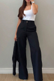Casual Solid Color Buckle V Neck Sleeveless Two Pieces