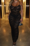 Sexy Solid Color Patchwork Spaghetti Strap Long Plus Size Dresses