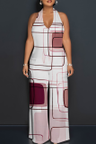 Casual Print Backless Halter Loose Jumpsuits