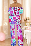 Casual Print Off Shoulder Loose Jumpsuits