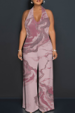 Casual Print Backless Halter Loose Jumpsuits
