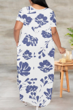 Casual Print Slit V Neck Long Plus Size Dresses