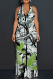 Casual Print Backless Halter Loose Jumpsuits
