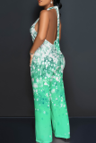 Casual Print Backless Halter Loose Jumpsuits
