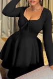 Sexy Solid Color Patchwork U Neck A Line Plus Size Dresses