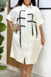 Casual Solid Color Pocket Shirt Collar Shirt Dresses
