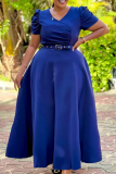 Elegant Solid Color Ruched With Belt V Neck Long Dresses