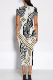 Elegant Print Patchwork Wrapped Skirt Dresses