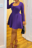 Sexy Solid Color Patchwork U Neck A Line Plus Size Dresses