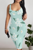 Sexy Print Patchwork U Neck Wrapped Skirt Dresses