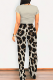 Casual Print Pocket O Neck Short Sleeve Two Pieces