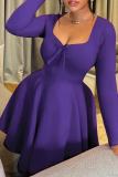 Sexy Solid Color Patchwork U Neck A Line Plus Size Dresses