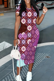 Elegant Print Patchwork Wrapped Skirt Dresses