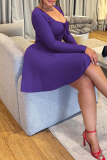 Sexy Solid Color Patchwork U Neck A Line Plus Size Dresses