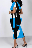 Elegant Print Patchwork Wrapped Skirt Dresses
