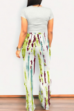 Casual Print Pocket O Neck Short Sleeve Two Pieces
