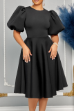 Elegant Solid Color Zipper O Neck Evening Dresses