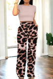 Casual Print Pocket O Neck Short Sleeve Two Pieces