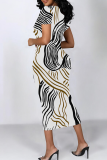 Elegant Print Patchwork Wrapped Skirt Dresses