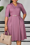 Elegant Solid Color With Belt V Neck Long Dresses