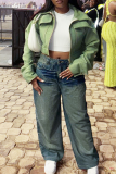 Casual Solid Color Patchwork Mid Waist Loose Denim Jeans
