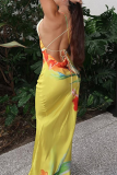 Sexy Print Backless Spaghetti Strap Sling Dresses